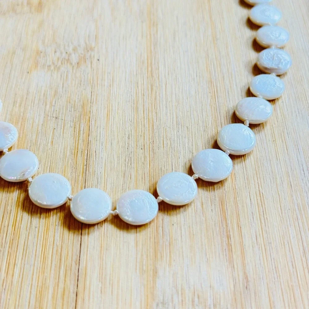 VTG Freshwater Coin Baroque Pearl Beaded Choker Necklace Sterling SIlver 925 18